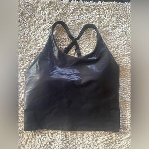Black Shiny Faux leather Size M Medium Sports Bra Yoga Bra